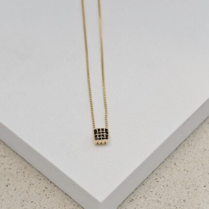 CADENA VENECIANA 45CM + CUADRO CIRCON NEGRO